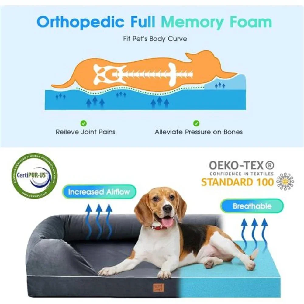 Orthopedic Dog Bed Full Memory Foam Dog Beds with Waterproof Liner Grey,36x28)